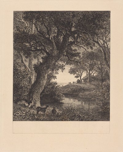 Jagers verlaten een bos door Johann Wilhelm Schirmer