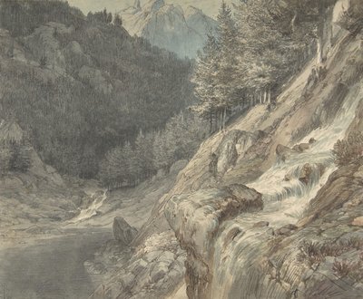 Bergachtig Landschap met een Rivier, 1807-63 door Johann Wilhelm Schirmer