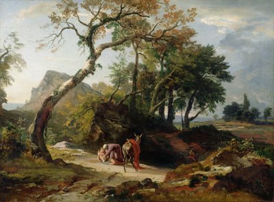 De redding van de gewonde man door de barmhartige Samaritaan (avond) ca. 1856 door Johann Wilhelm Schirmer
