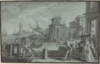 Venetiaanse Fantasie met de Dogana door Johann Wolfgang Baumgartner