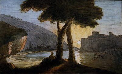 Zonsondergang op de Romeinse ruïnes. Aquarel door Johann Wolfgang Von Goethe (1749-1832). Begin 19e eeuw door Johann Wolfgang von Goethe
