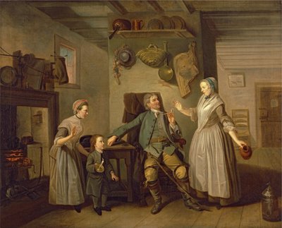 David Garrick en Mary Bradshaw in The Farmers Return door David Garrick, ca.1762 door Johan Joseph Zoffany