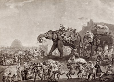 Ambassade van Hyderbeck naar Calcutta, van de Vizier van Oude, via Patna, in het jaar 1788, om Lord Cornwallis te ontmoeten, gepubliceerd ca.1800 door Johan Joseph Zoffany