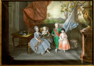 Portret van Lodewijk I van Etrurië, met zijn zussen Caroline, Marie Antoinette en Charlotte, ca. 1780 door Johann Zoffany