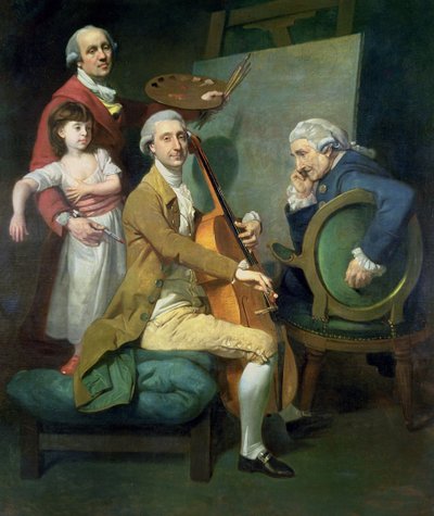 Zelfportret met zijn dochter, Maria Theresa (?) en mogelijk Giacobbe en James Cervetto (?) door Johann Zoffany