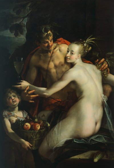Bacchus, Venus en Cupido door Johann or Hans von Aachen