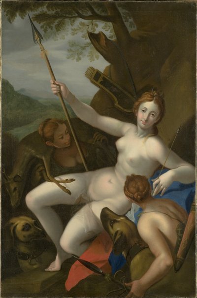 Diana met nimfen, honden en wild door Johann or Hans von Aachen