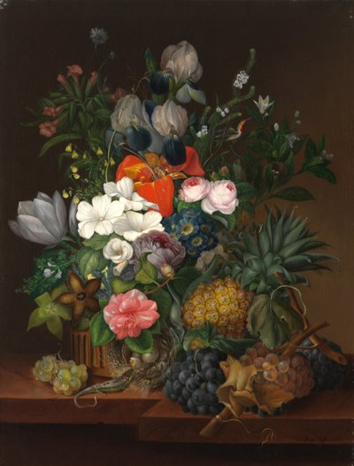 Stilleven met een hagedis en bloemen door Johanna Salm Reifferscheidt