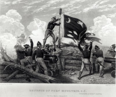 De Heldhaftigheid van Sergeant William Jasper bij de Verdediging van Fort Moultrie, South Carolina, 12 mei 1780, gegraveerd door G.R. Hall door Johannes Adam Simon Oertel