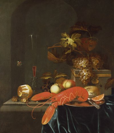 Stilleven van Fruit met een Kreeft door Johannes Borman