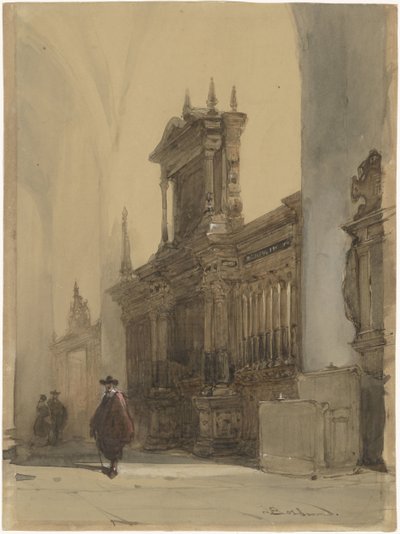 Koorhek van de Nieuwe Kerk, Delft door Johannes Bosboom (signed by artist)