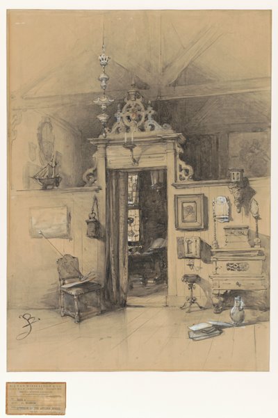 Poort in Bosbooms atelier door Johannes Bosboom (signed by artist)