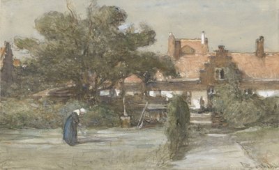 Binnenplaats van het Heilige Geesthofje aan de Palviljoensgracht in Den Haag door Johannes Bosboom
