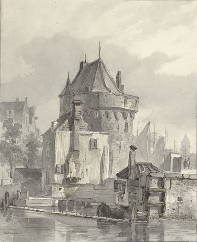 Gezicht op de Hoofdtoren te Hoorn door Johannes Bosboom