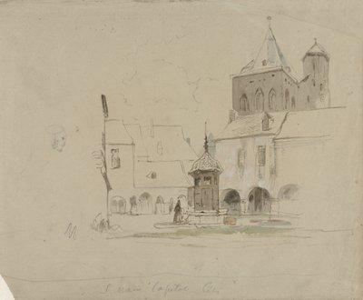 Studie van het plein bij de S. Maria im Kapitol te Keulen door Johannes Bosboom