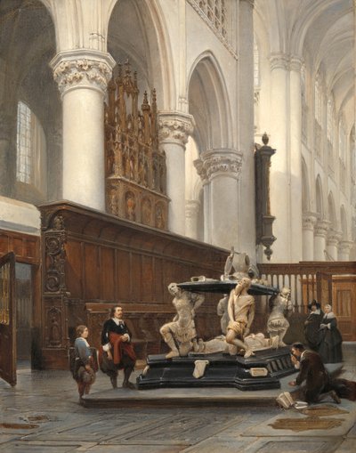 Het koor van de O.L.-Vrouwekerk in Breda met het graf van Engelbert II van Nassau door Johannes Bosboom