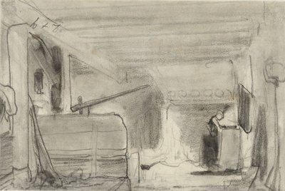 Vrouw in keuken van een boerderij door Johannes Bosboom
