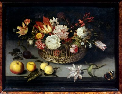 Bloemenmand. Schilderij door Johannes Boschaert (1610-1628) 17e eeuw door Johannes Bosschaert