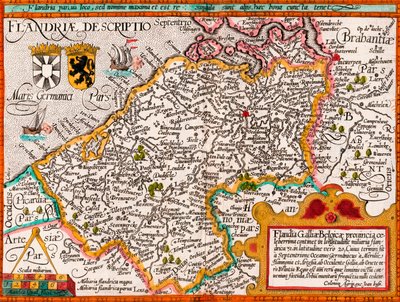 Kaart van Vlaanderen, naar cartograaf Matthias Quad uit zijn 