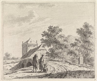 Landschap met stenen brug door Johannes Christiaan Janson