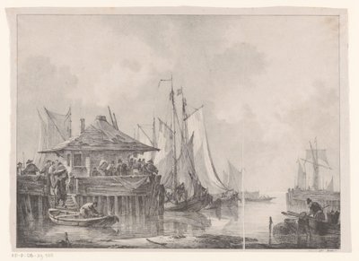 Drukte in een haven door Johannes Christiaan Schotel