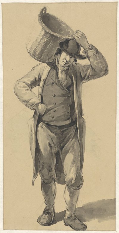 Staande man met een mand op de schouder door Johannes Christiaan Schotel