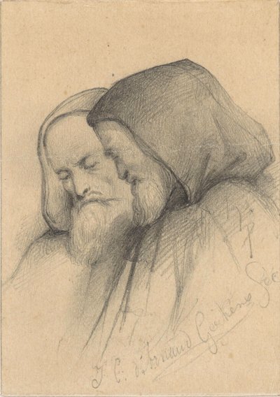 Twee grijsaards in monniksdracht door Johannes Christiaan d
