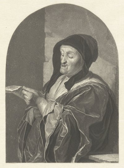 Zingende oude vrouw door Johannes Cornelis Mertens