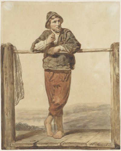 Pijprokende, staande man door Johannes Engel Masurel