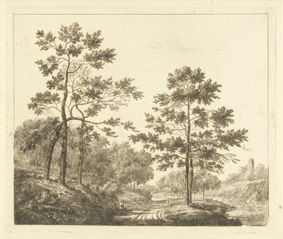 Bospad in heuvelachtig landschap door Johannes Franciscus Christ