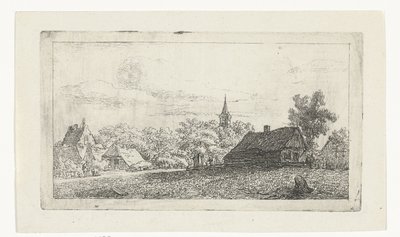 Dorpsgezicht met kerktoren tussen bomen door Johannes Franciscus Christ