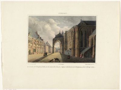 Gezicht op de Stevenskerk en de Latijnse School in Nijmegen door Johannes Franciscus Christ