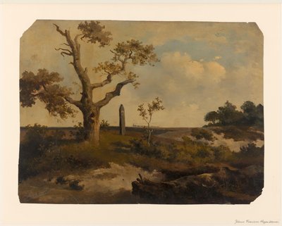 Landschap met trein in het verschiet door Johannes Franciscus Hoppenbrouwers (signed by artist)