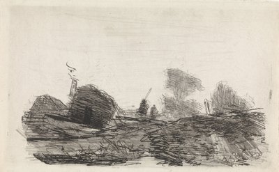 Landschap met een schuur en twee ruiters door Johannes Franciscus Hoppenbrouwers