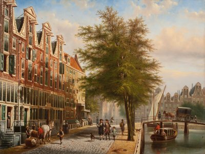 Uitzicht op de Leidsegracht en Herengracht, Amsterdam door Johannes Franciscus Spohler