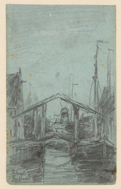 Gezicht op Dordrecht met ophaalbrug door Johannes Gijsbert Vogel