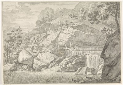 Gezicht op de grote waterval van Chartreuse door Johannes Glauber