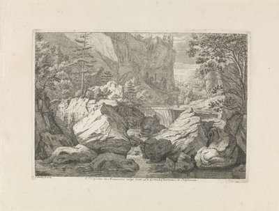 Gezicht op een waterval door Johannes Glauber