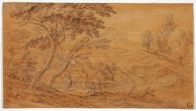 Landschap met figuren bij een beek door Johannes Glauber