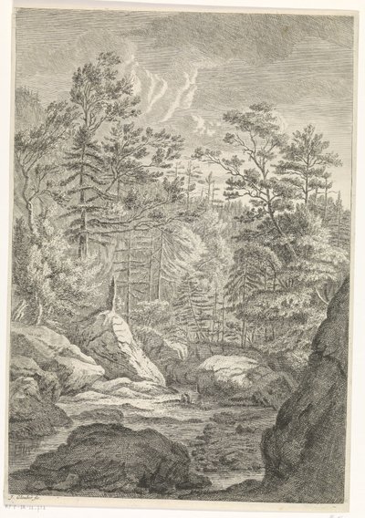Ravijn met bomen en een beekje door Johannes Glauber