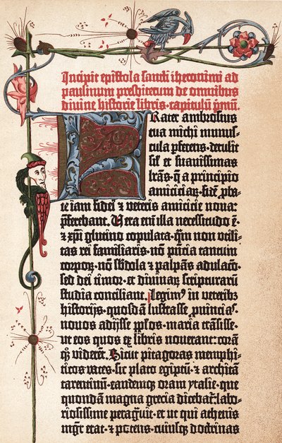 Pagina uit de Gutenberg-bijbel, ca. 1455 door Johannes Gutenberg
