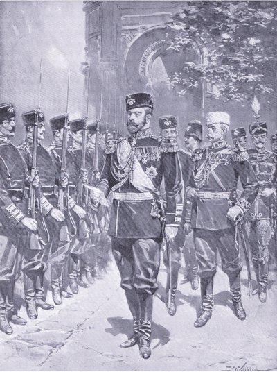 Zijne Keizerlijke Majesteit de Tsaar, illustratie uit Cassells Geschiedenis van de Russisch-Japanse Oorlog Vol 1, ca. 1900 door Johannes Hermann Barend Koekkoek