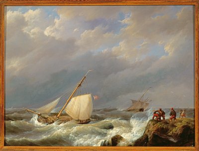 Schepen aan een lijzijde in een storm, 1844 door Johannes Hermann Barend Koekkoek