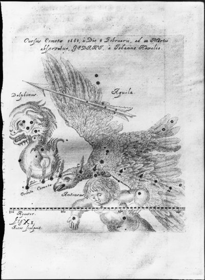 De komeet ontdekt en waargenomen door Johannes Hevelius van 3 februari tot 28 maart 1661 in Gdansk door Johannes Hevelius