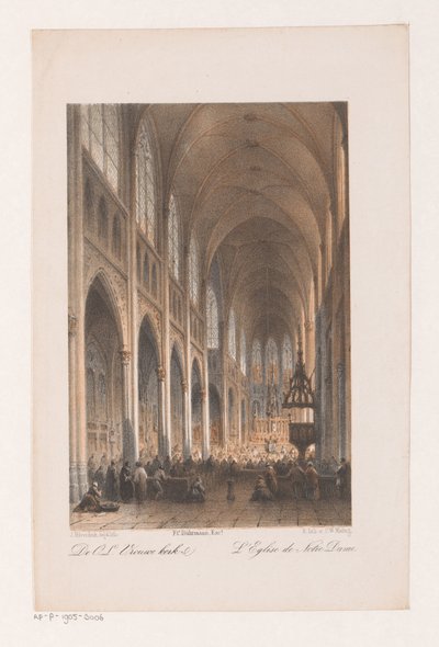 Interieur van de Onze Lieve Vrouwe Kerk in Amsterdam door Johannes Hilverdink