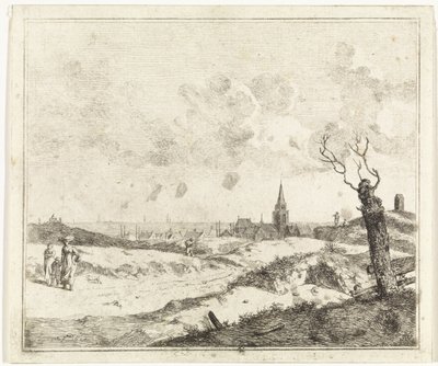 Gezicht op een dorp aan zee door Johannes Huibert Prins