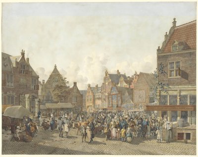 Stadsplein met kermis door Johannes Huibert Prins