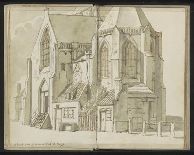 Zijaanzicht van de Nieuwe Kerk te Delft door Johannes Huibert Prins