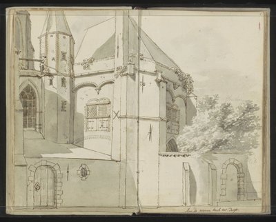 Zijaanzicht van de Nieuwe Kerk te Delft door Johannes Huibert Prins