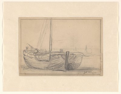 Bomschuit op het strand door Johannes Huygens (signed by artist)